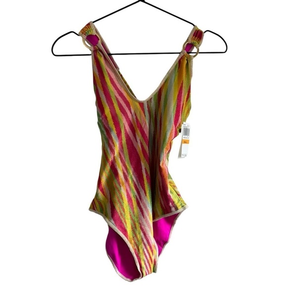 New!‎ Becca Awaken One Piece Swimsuit Sparkly Shimmer Stripes - Picture 4 of 8